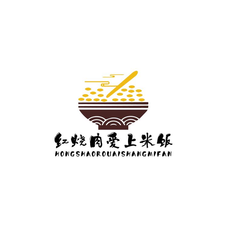 红烧肉爱上米饭logo设计-饭碗-狂人设计